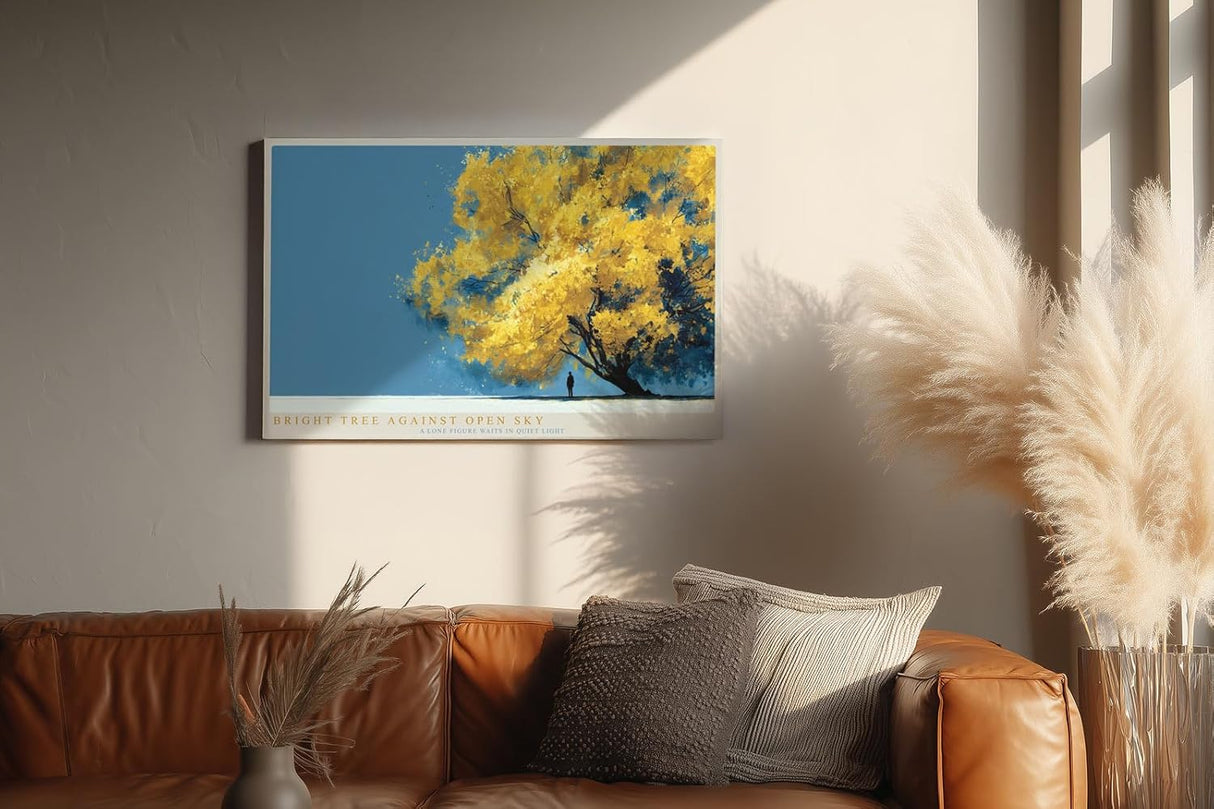Paul Sinus Wandbild 120x80cm Gelber Baum unter blauem Himmel moderne Natur Illustration stilvolle Landschaft Wanddekoration