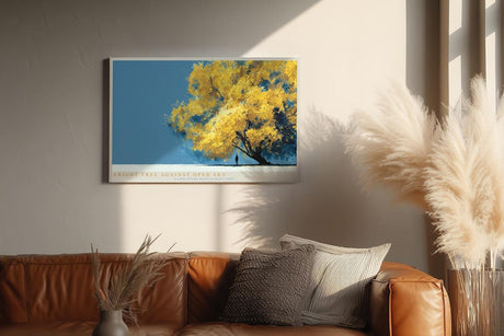 Paul Sinus Wandbild 120x80cm Gelber Baum unter blauem Himmel moderne Natur Illustration stilvolle Landschaft Wanddekoration