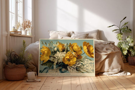 Paul Sinus Wandbild 120x80cm Gelber Blumenstrauss Stillleben Kunst in warmen Naturfarben fuer Wohnzimmer Schlafzimmer und Esszimmer
