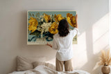 Paul Sinus Wandbild 120x80cm Gelber Blumenstrauss Stillleben Kunst in warmen Naturfarben fuer Wohnzimmer Schlafzimmer und Esszimmer