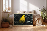Paul Sinus Wandbild 120x80cm gelber Vogel Kontrast schwarz Tierkunst modern Kunstdruck grosses Kunstbild ausdrucksstarke Wanddekoration fuer Wohnzimmer Büro Flur