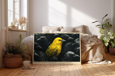 Paul Sinus Wandbild 120x80cm gelber Vogel Kontrast schwarz Tierkunst modern Kunstdruck grosses Kunstbild ausdrucksstarke Wanddekoration fuer Wohnzimmer Büro Flur