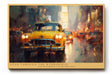 Paul Sinus Wandbild 120x80cm Gelbes Taxi im Regen Grossstadt Nachtstimmung modernes City Kunstbild fuer Wohnzimmer Büro und Loft