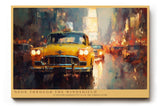 Paul Sinus Wandbild 120x80cm Gelbes Taxi im Regen Grossstadt Nachtstimmung modernes City Kunstbild fuer Wohnzimmer Büro und Loft