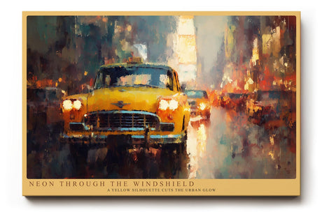 Paul Sinus Wandbild 120x80cm Gelbes Taxi im Regen Grossstadt Nachtstimmung modernes City Kunstbild fuer Wohnzimmer Büro und Loft