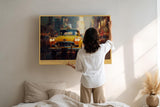 Paul Sinus Wandbild 120x80cm Gelbes Taxi im Regen Grossstadt Nachtstimmung modernes City Kunstbild fuer Wohnzimmer Büro und Loft