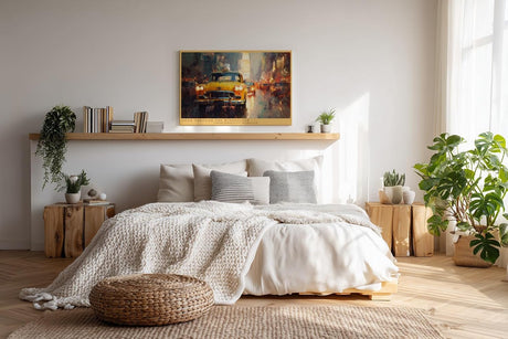 Paul Sinus Wandbild 120x80cm Gelbes Taxi im Regen Grossstadt Nachtstimmung modernes City Kunstbild fuer Wohnzimmer Büro und Loft