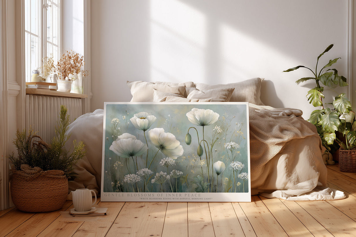 Paul Sinus Wandbild Gentle Blossoms of Inner Peace White Blossoms Rising with Hopeful Morning Light