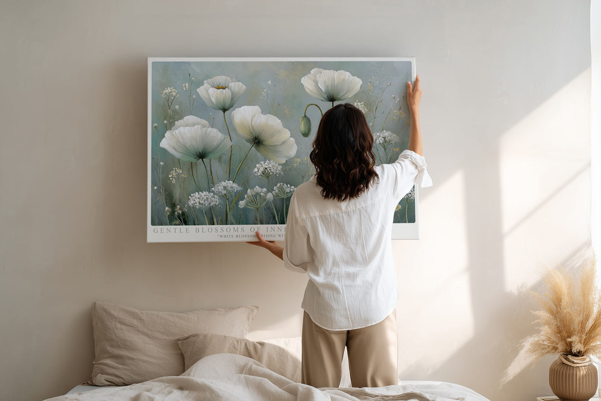 Paul Sinus Wandbild Gentle Blossoms of Inner Peace White Blossoms Rising with Hopeful Morning Light