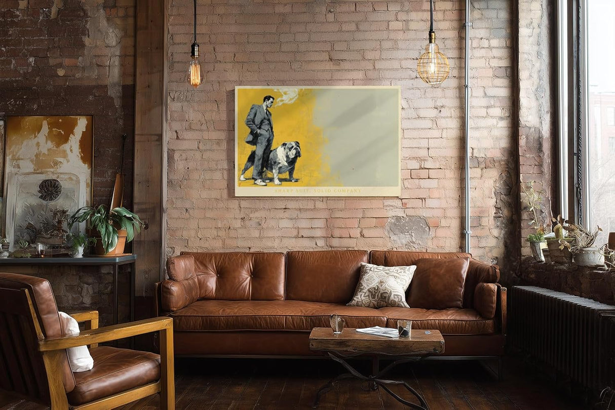 Paul Sinus Wandbild 120x80cm Gentleman mit Bulldogge moderne Illustration im Vintage Stil stilvolle Wanddekoration