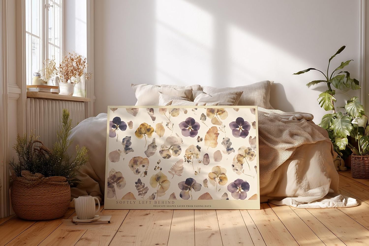 Paul Sinus Wandbild 120x80cm gepresste Blumen botanische Illustration vintage Naturkunst beige braun florales Muster moderne Wanddekoration fuer Wohnzimmer