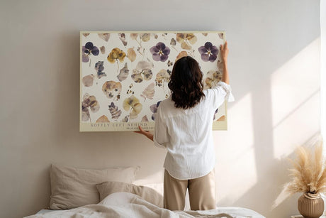 Paul Sinus Wandbild 120x80cm gepresste Blumen botanische Illustration vintage Naturkunst beige braun florales Muster moderne Wanddekoration fuer Wohnzimmer