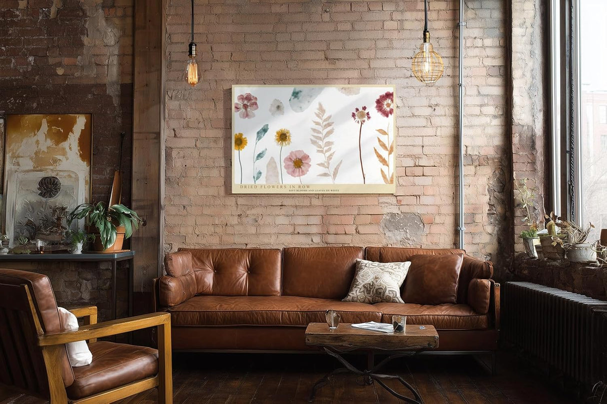 Paul Sinus Wandbild 120x80cm getrocknete Blumen botanische Illustration moderne Naturkunst Pastellfarben Kunstdruck stilvolle Wanddekoration fuer Wohnzimmer Schlafzimmer