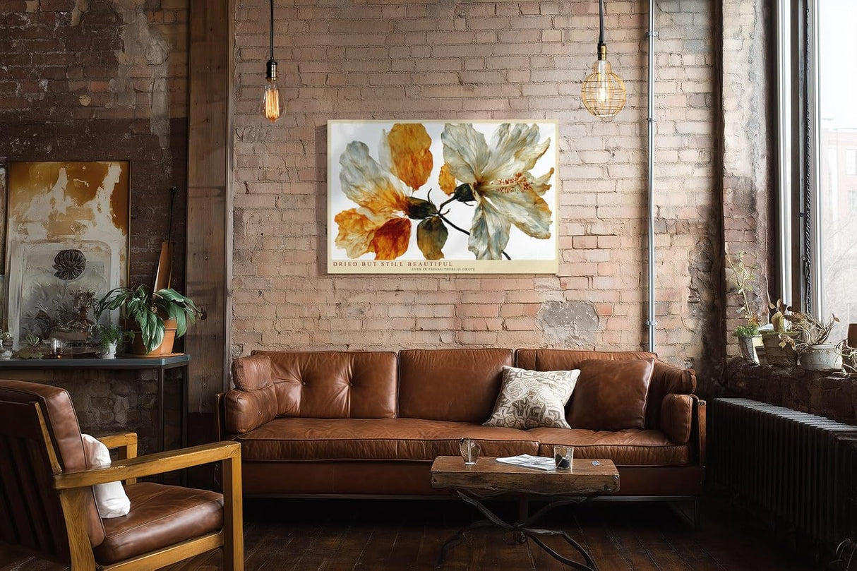 Paul Sinus Wandbild 120x80cm getrocknete Blumen botanische Kunst warme Naturfarben florales Stillleben modernes Blumenbild stilvolle Wanddekoration fuer Wohnzimmer Büro