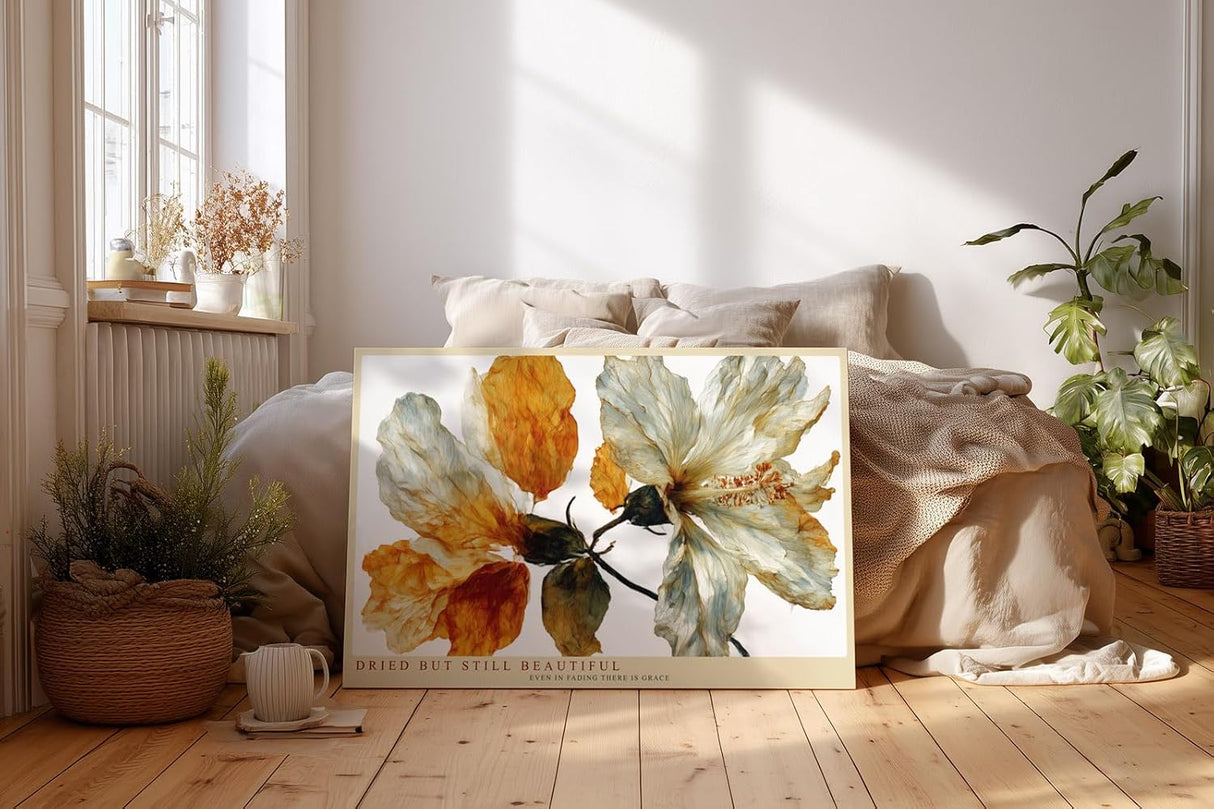 Paul Sinus Wandbild 120x80cm getrocknete Blumen botanische Kunst warme Naturfarben florales Stillleben modernes Blumenbild stilvolle Wanddekoration fuer Wohnzimmer Büro