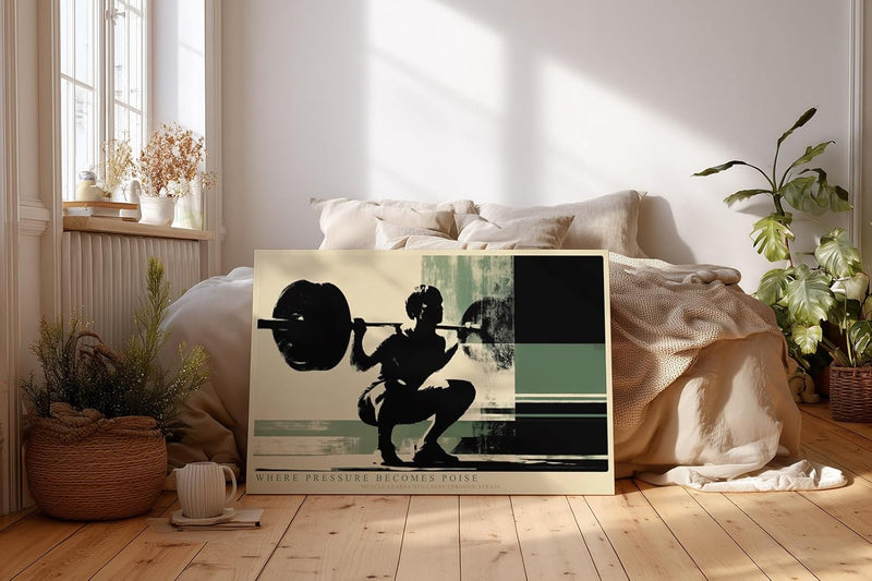 Paul Sinus Wandbild 120x80cm Gewichtheber in Kniebeuge moderne Fitness Kunst mit kraftvoller Bewegung