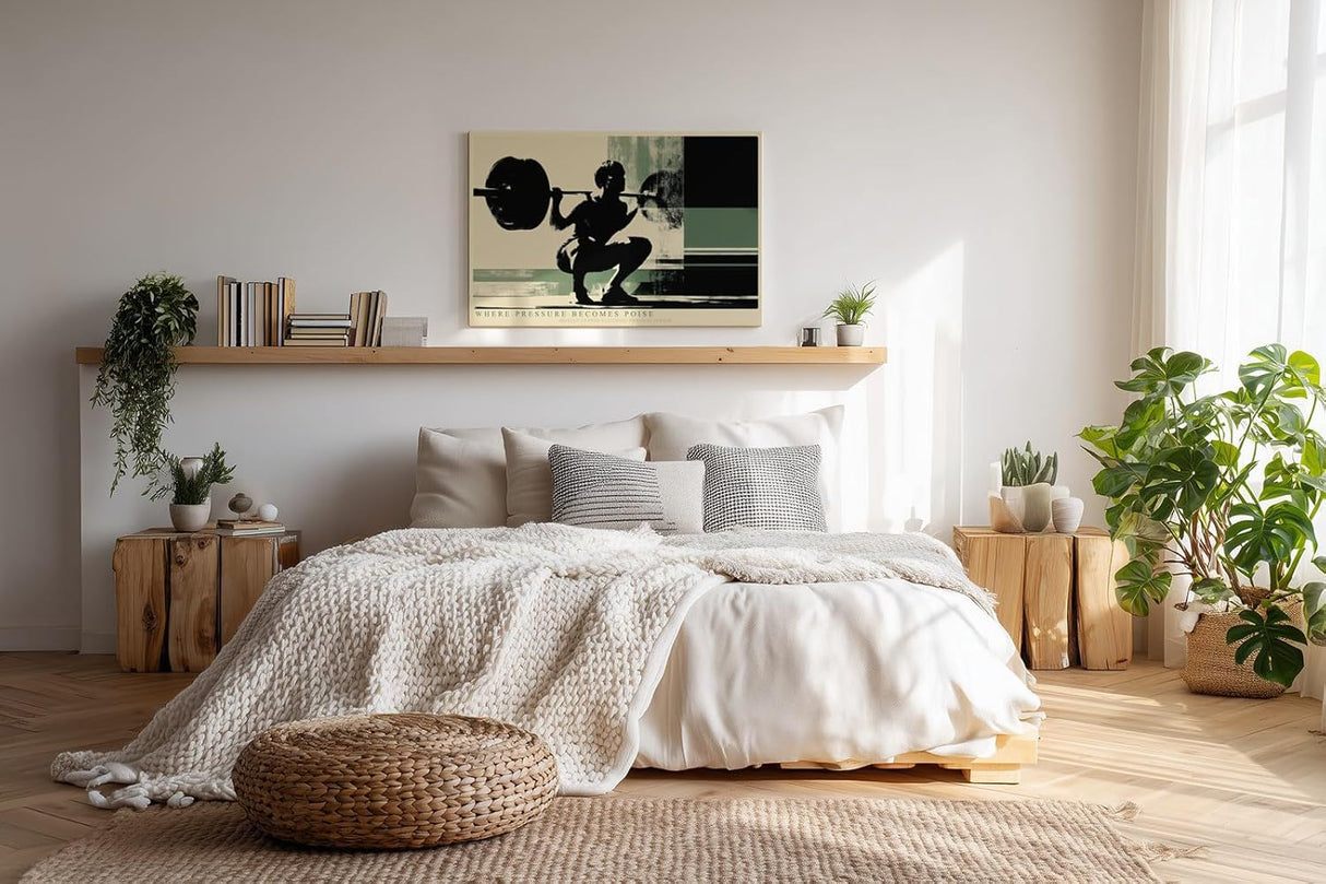 Paul Sinus Wandbild 120x80cm Gewichtheber in Kniebeuge moderne Fitness Kunst mit kraftvoller Bewegung