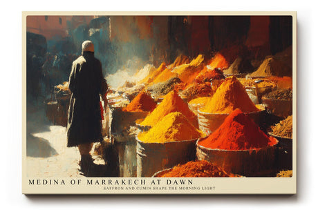 Paul Sinus Wandbild 120x80cm Gewuerzmarkt Marrakesch Morgenlicht orientalisches Markt Motiv Kunstdruck fuer Wohnzimmer Kueche und Essbereich