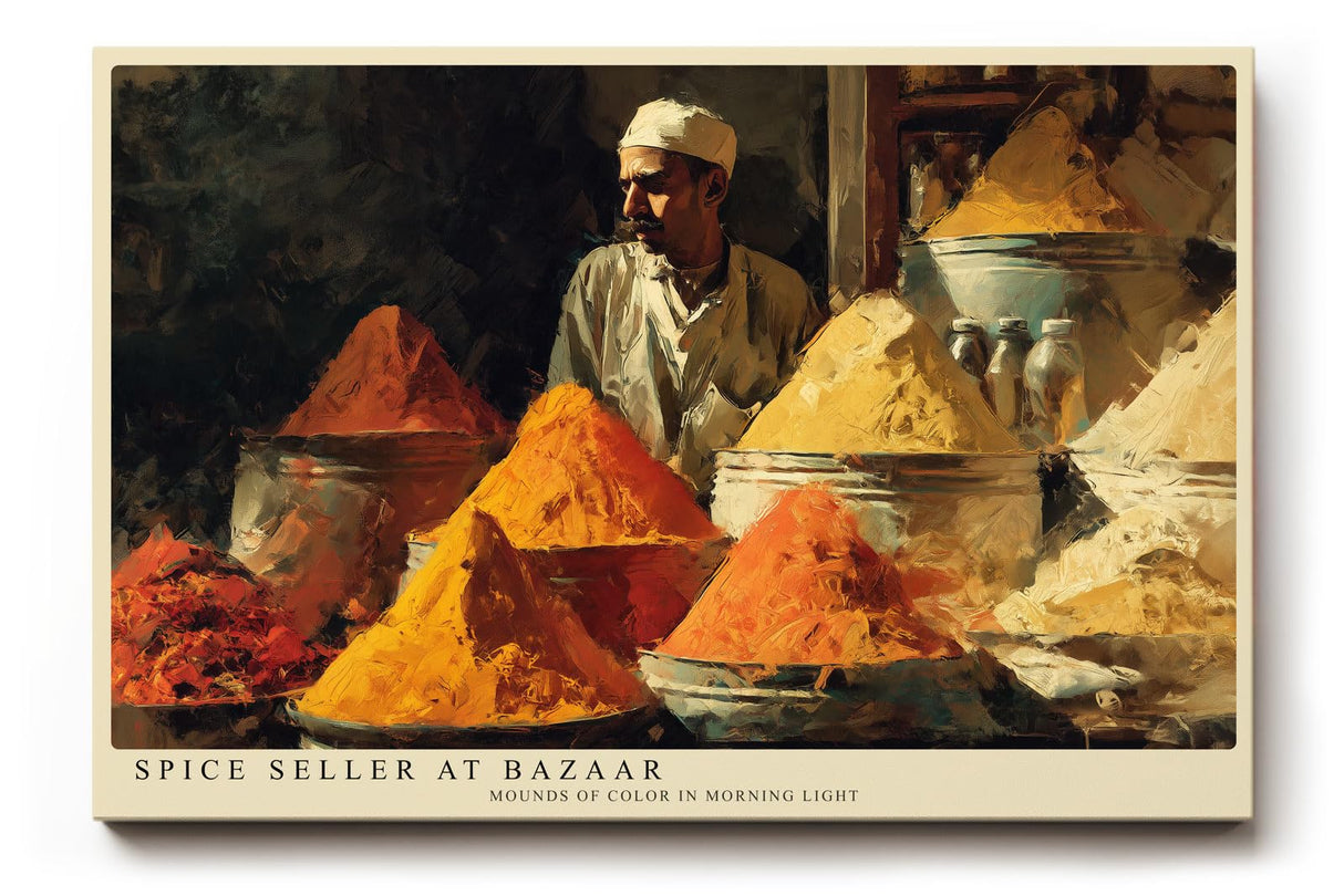 Paul Sinus Wandbild 120x80cm Gewürzhändler auf dem Basar – Farbintensive Marktszene mit orientalischer Atmosphäre