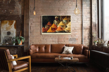 Paul Sinus Wandbild 120x80cm Gewürzhändler auf dem Basar – Farbintensive Marktszene mit orientalischer Atmosphäre