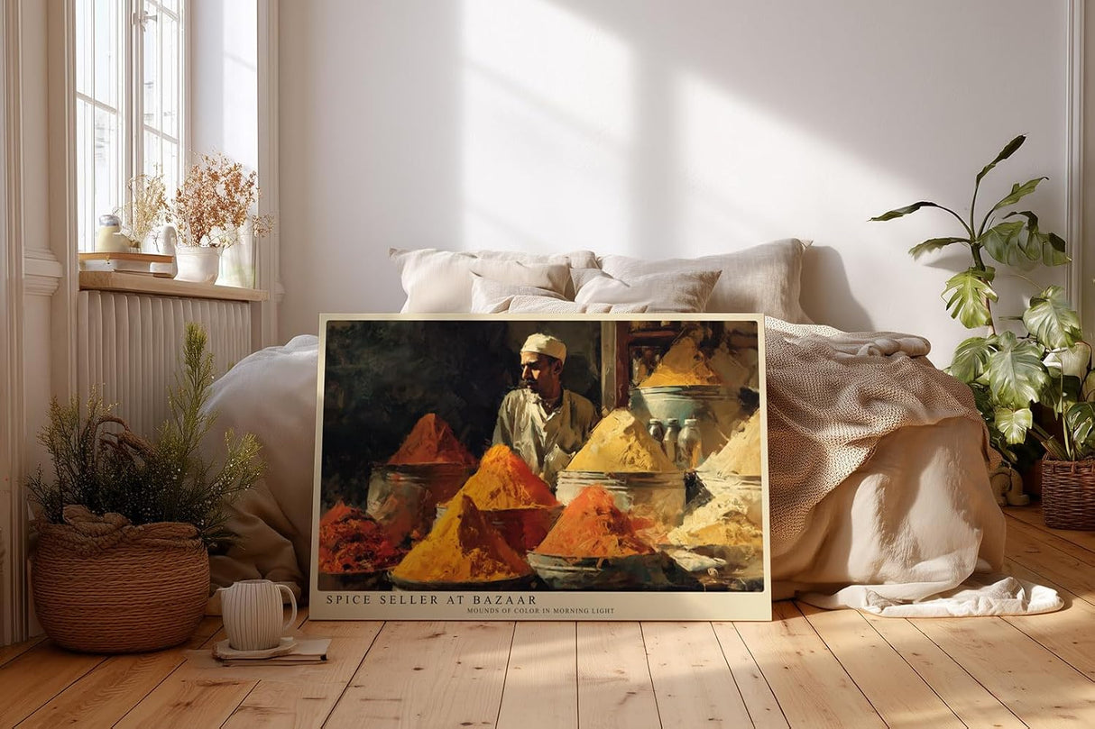 Paul Sinus Wandbild 120x80cm Gewürzhändler auf dem Basar – Farbintensive Marktszene mit orientalischer Atmosphäre
