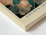Paul Sinus Wandbild 120x80cm Ginkgo Blaetter gold gruen botanische Naturkunst elegantes Blattmuster moderne Wanddekoration fuer Wohnzimmer Büro