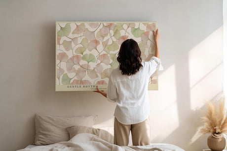 Paul Sinus Wandbild 120x80cm Ginkgo Blaetter Illustration zarte Naturfarben botanische Kunst moderne Wanddekoration fuer Wohnzimmer Büro