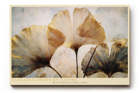 Paul Sinus Wandbild 120x80cm Ginkgo Blaetter modern gold beige botanische Kunst elegantes Naturmotiv grosses Kunstbild stilvolle Wanddekoration fuer Wohnzimmer Büro