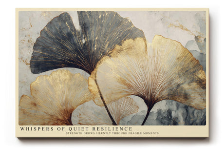 Paul Sinus Wandbild 120x80cm Ginkgo Blaetter modern gold blau botanische Kunst Leinwand Wanddekoration elegante Naturillustration fuer Wohnzimmer Büro