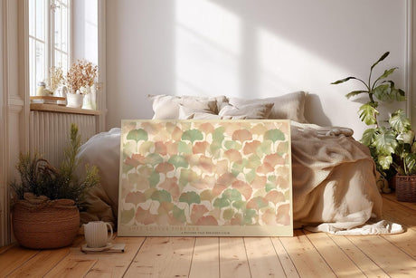 Paul Sinus Wandbild 120x80cm Ginkgo Blaetter Muster sanfte Naturfarben beige gruen moderne botanische Wanddekoration fuer Wohnzimmer Büro