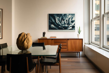 Paul Sinus Wandbild 120x80cm Glacial Petals in Shadow Abstrakte Bluetenstruktur in Blau Moderner Natur Kunststil fuer Wohnzimmer Schlafzimmer und Büro