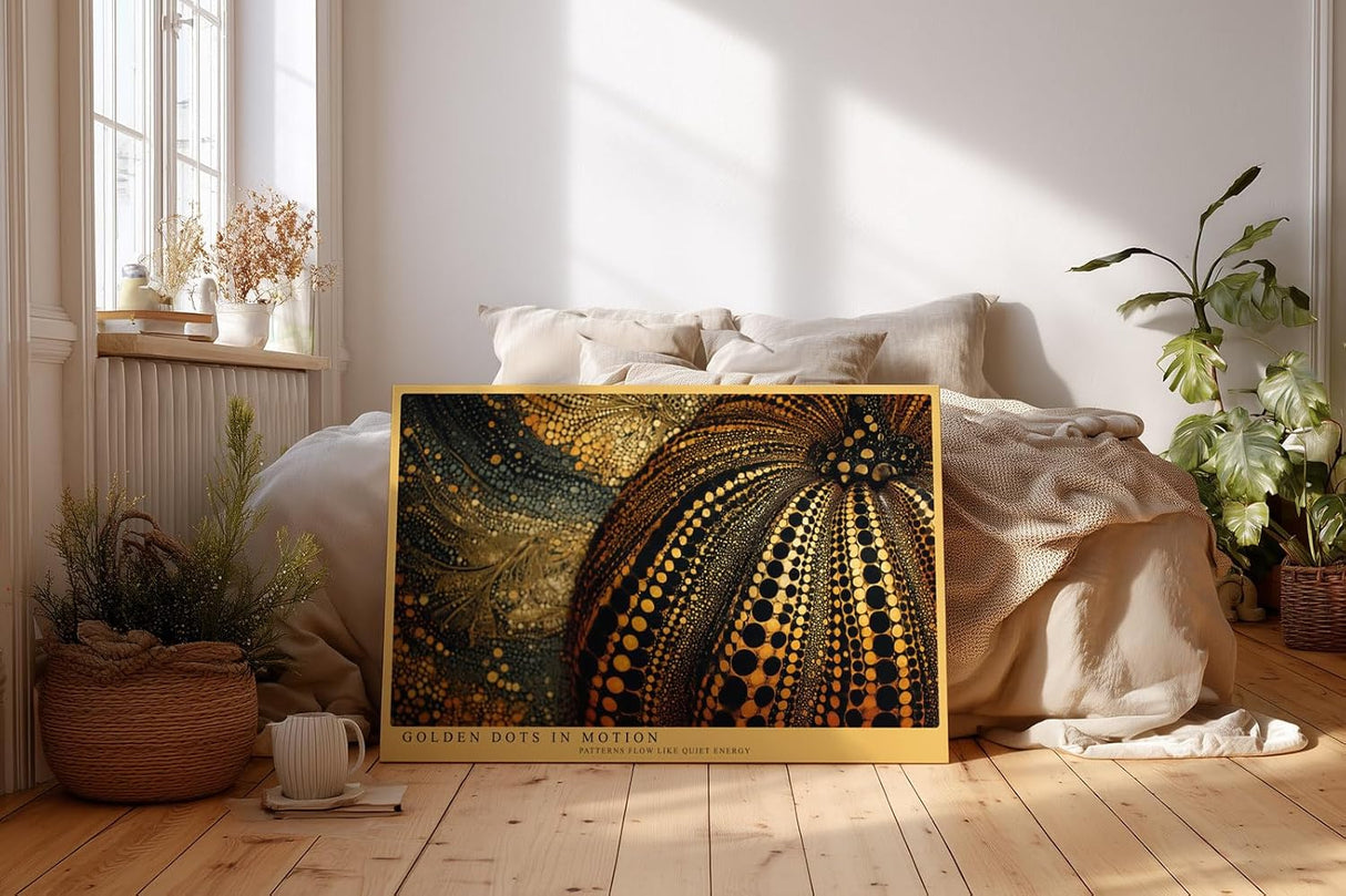 Paul Sinus Wandbild 120x80cm Golden Dots in Motion abstrakte Punktstruktur Kunst in Gold und Schwarz modernes Poster für Wohnzimmer Büro