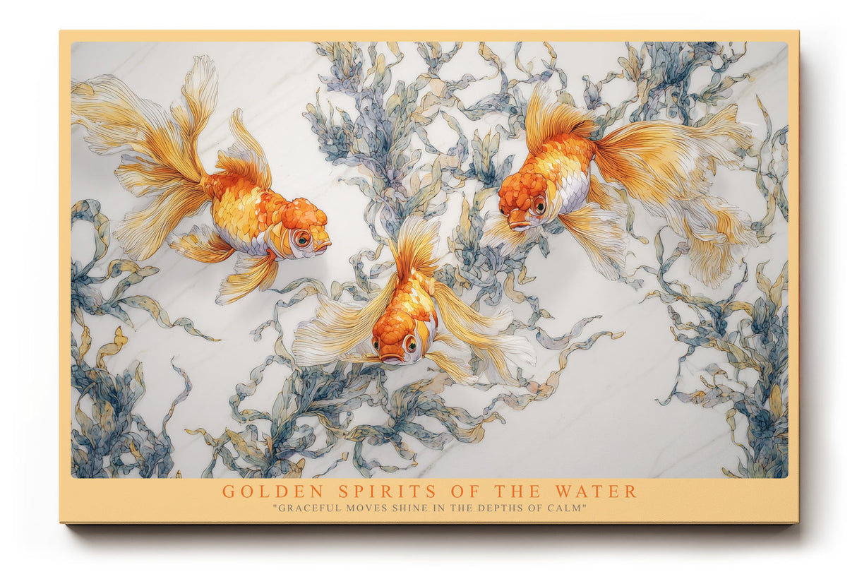 Paul Sinus Wandbild Golden Spirits of the Water poetisches Tiermotiv mit goldenen Fischen und sanften Wasserpflanzen
