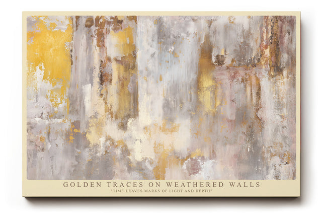 Paul Sinus Wandbild Golden Traces on Weathered Walls abstraktes Strukturmotiv in Gold-, Grau- und Beigetönen