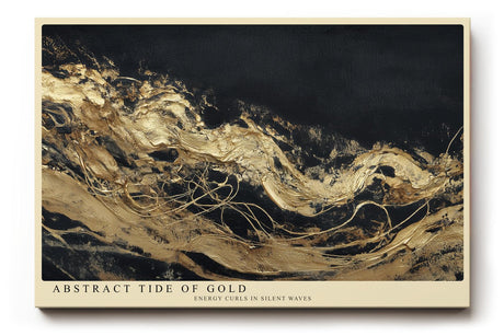 Paul Sinus Wandbild 120x80cm Goldene abstrakte Meeresbewegung – Moderne Kunst mit fließenden Goldlinien auf dunklem Hintergrund