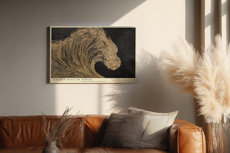 Paul Sinus Wandbild 120x80cm Goldene Kraftwelle – Dramatische abstrakte Meereskunst mit luxuriösen Goldstrukturen