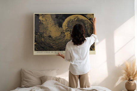 Paul Sinus Wandbild 120x80cm Goldene Linien der Welle – Moderne abstrakte Ozeankunst mit luxuriösen Goldstrukturen