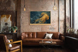 Paul Sinus Wandbild 120x80cm Goldene Qualle im Kosmos Abstrakte Meereskunst in Blau Gold Moderne Wanddekoration