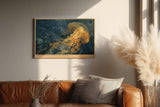 Paul Sinus Wandbild 120x80cm Goldene Qualle im Kosmos Abstrakte Meereskunst in Blau Gold Moderne Wanddekoration