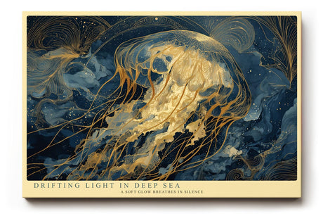 Paul Sinus Wandbild 120x80cm Goldene Qualle im Ozean Moderne Meereskunst in Blau und Gold für Wohnzimmer Schlafzimmer Büro