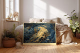Paul Sinus Wandbild 120x80cm Goldene Qualle im Ozean Moderne Meereskunst in Blau und Gold für Wohnzimmer Schlafzimmer Büro