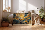 Paul Sinus Wandbild 120x80cm Goldene Sonne ueber Abstrakten Huegeln Moderne Landschaft Kunst in Blau Gold Wanddekoration