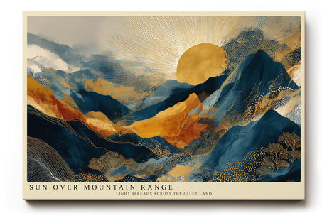 Paul Sinus Wandbild 120x80cm Goldene Sonne ueber Bergen Abstrakte Landschaft in Blau Gold Moderne Wanddekoration