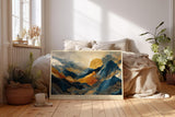 Paul Sinus Wandbild 120x80cm Goldene Sonne ueber Bergen Abstrakte Landschaft in Blau Gold Moderne Wanddekoration