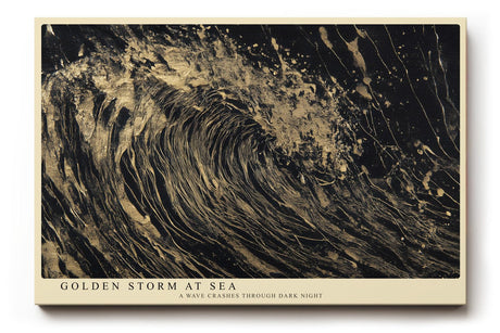 Paul Sinus Wandbild 120x80cm Goldene Sturmwelle – Dynamische abstrakte Ozeankunst mit dramatischen Goldstrukturen