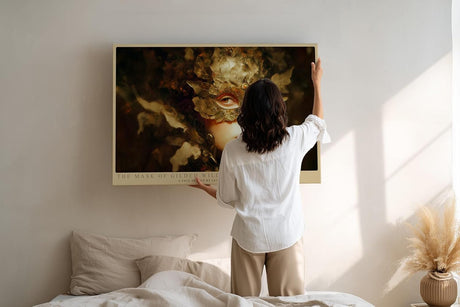 Paul Sinus Wandbild 120x80cm Goldene Waldmaske Fantasie Portraet mit Blaettern kunstvolles Naturmotiv
