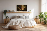 Paul Sinus Wandbild 120x80cm Goldene Waldmaske Fantasie Portraet mit Blaettern kunstvolles Naturmotiv