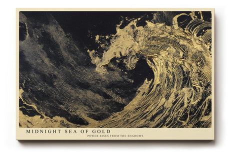 Paul Sinus Wandbild 120x80cm Goldene Welle bei Nacht – Dramatische Ozeankunst mit dunklem Hintergrund und Goldstruktur