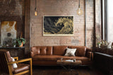 Paul Sinus Wandbild 120x80cm Goldene Welle bei Nacht – Dramatische Ozeankunst mit dunklem Hintergrund und Goldstruktur