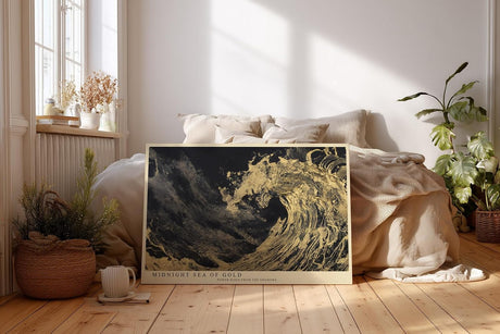 Paul Sinus Wandbild 120x80cm Goldene Welle bei Nacht – Dramatische Ozeankunst mit dunklem Hintergrund und Goldstruktur
